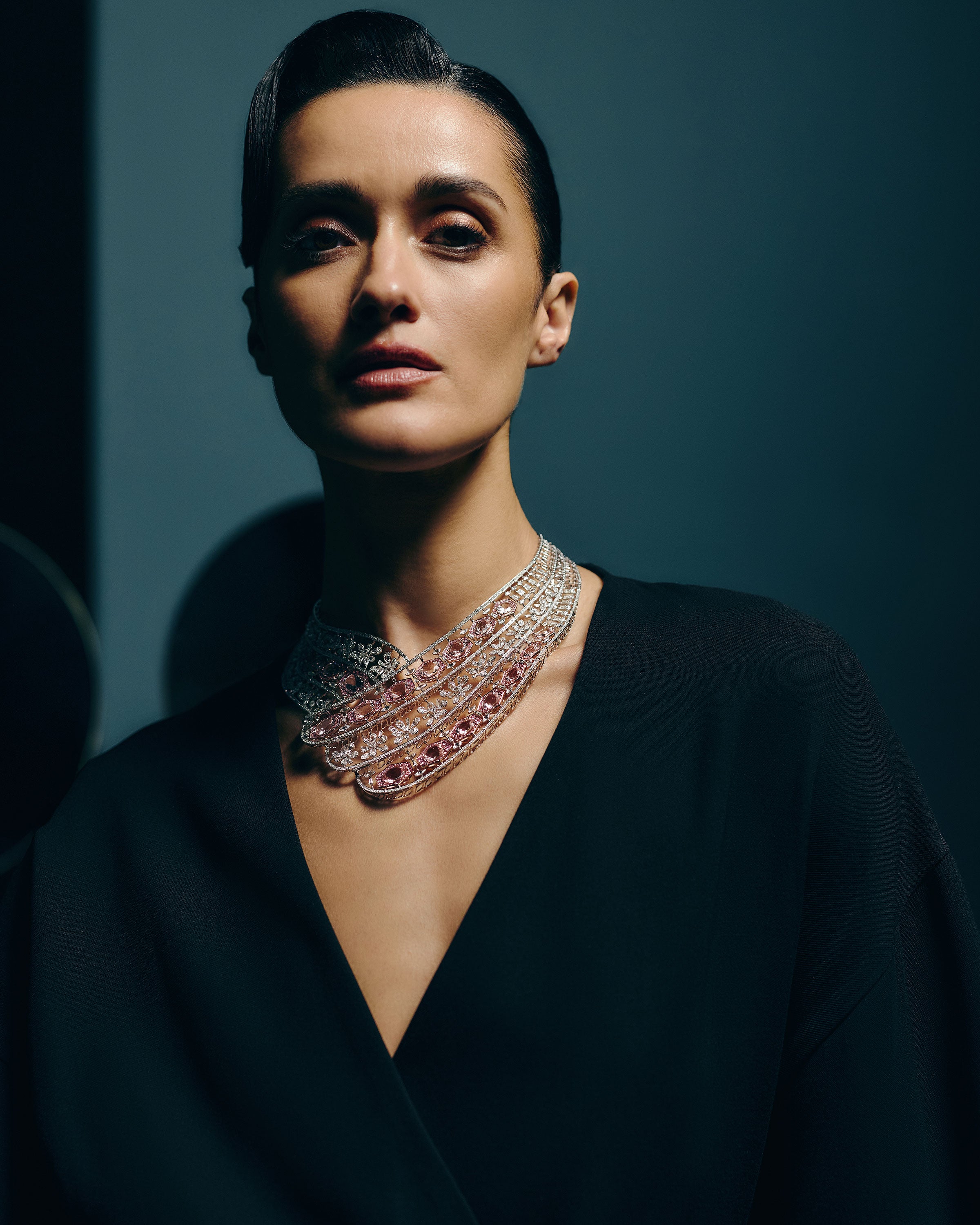 Blush Royale Morganite & Sapphire Grand Necklace & Petal Mist Morganite & Sapphire Lily Earrings