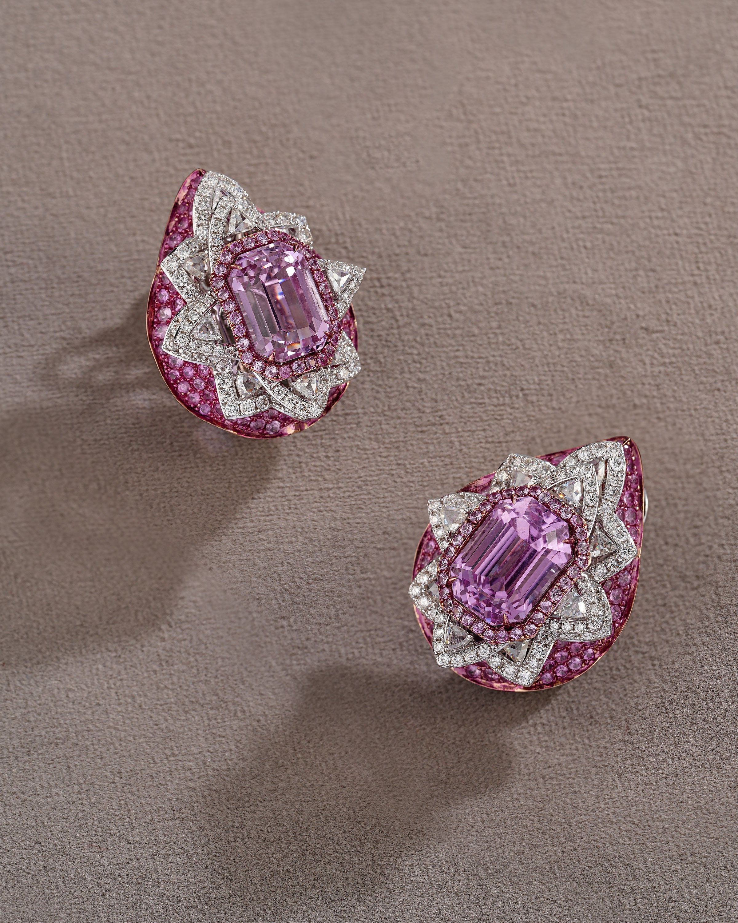 Rosette Cascade Kunzite & Sapphire Necklace & Rosette Cascade Kunzite & Sapphire Drops