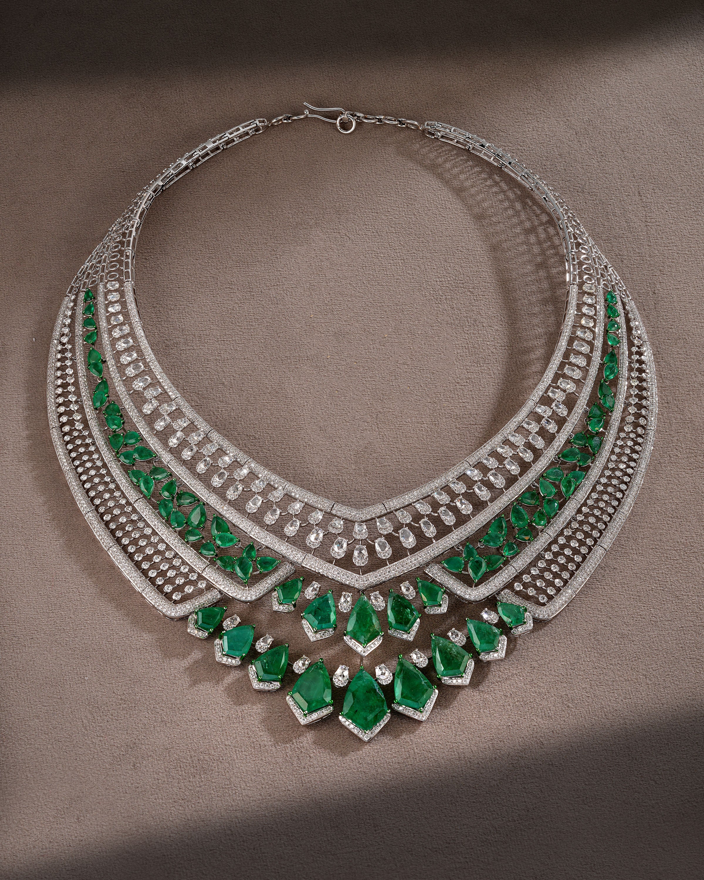 Empress Tier Zambian Emerald Diamond Necklace & Verdant Bloom Emerald & Diamond Drops