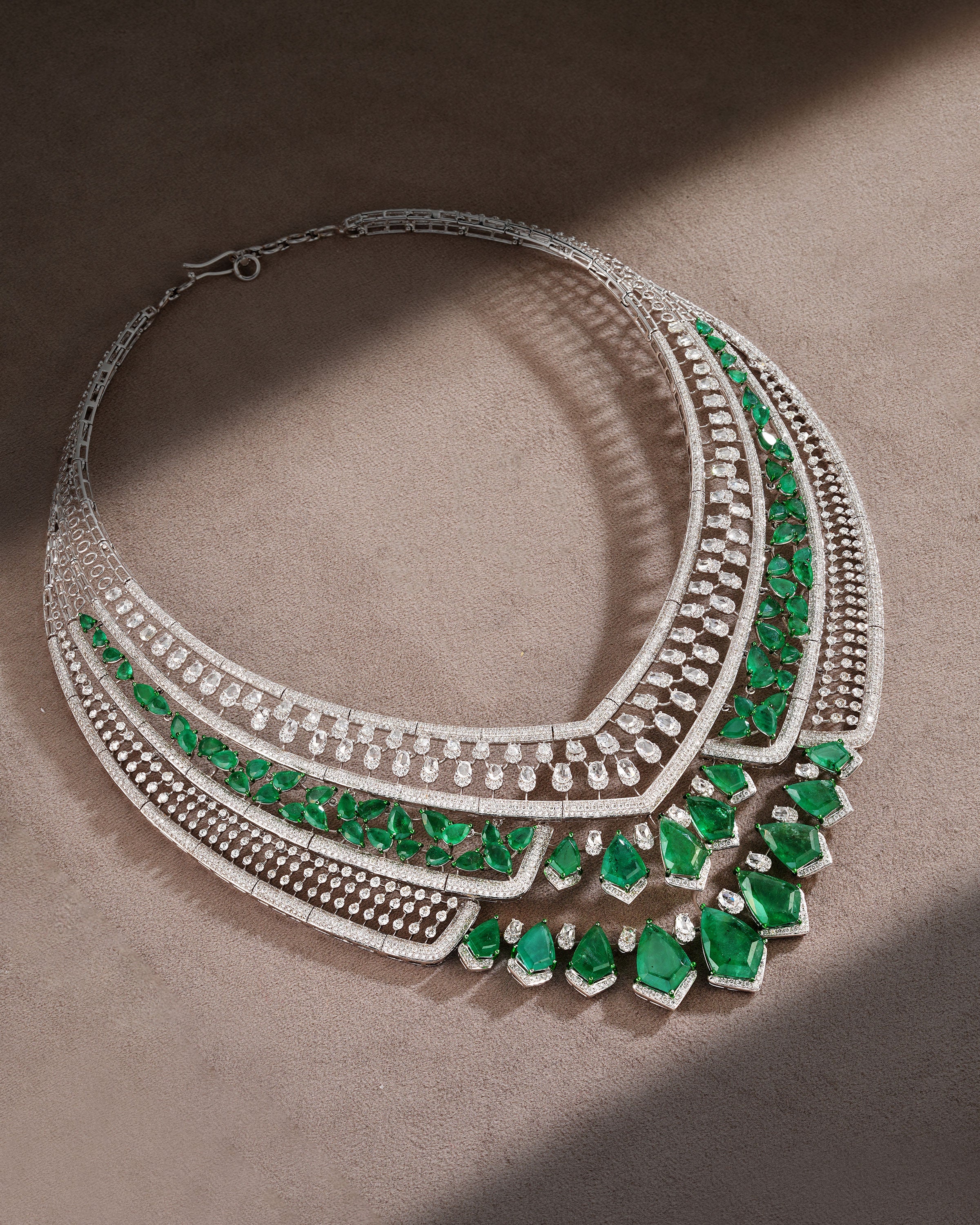 Empress Tier Zambian Emerald Diamond Necklace & Verdant Bloom Emerald & Diamond Drops