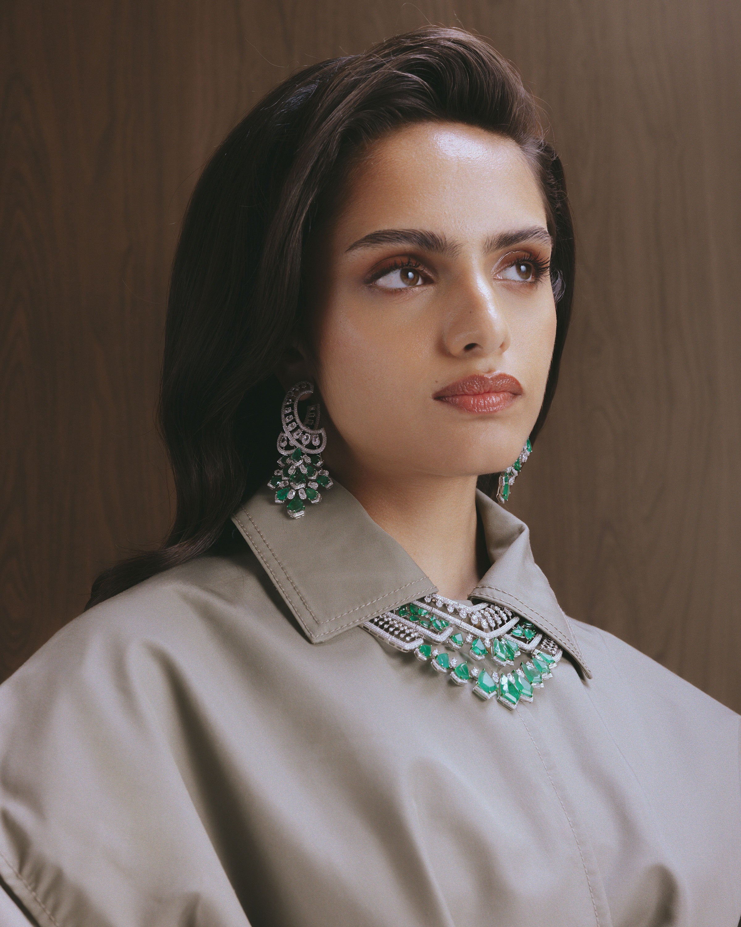 Empress Tier Zambian Emerald Diamond Necklace & Verdant Bloom Emerald & Diamond Drops