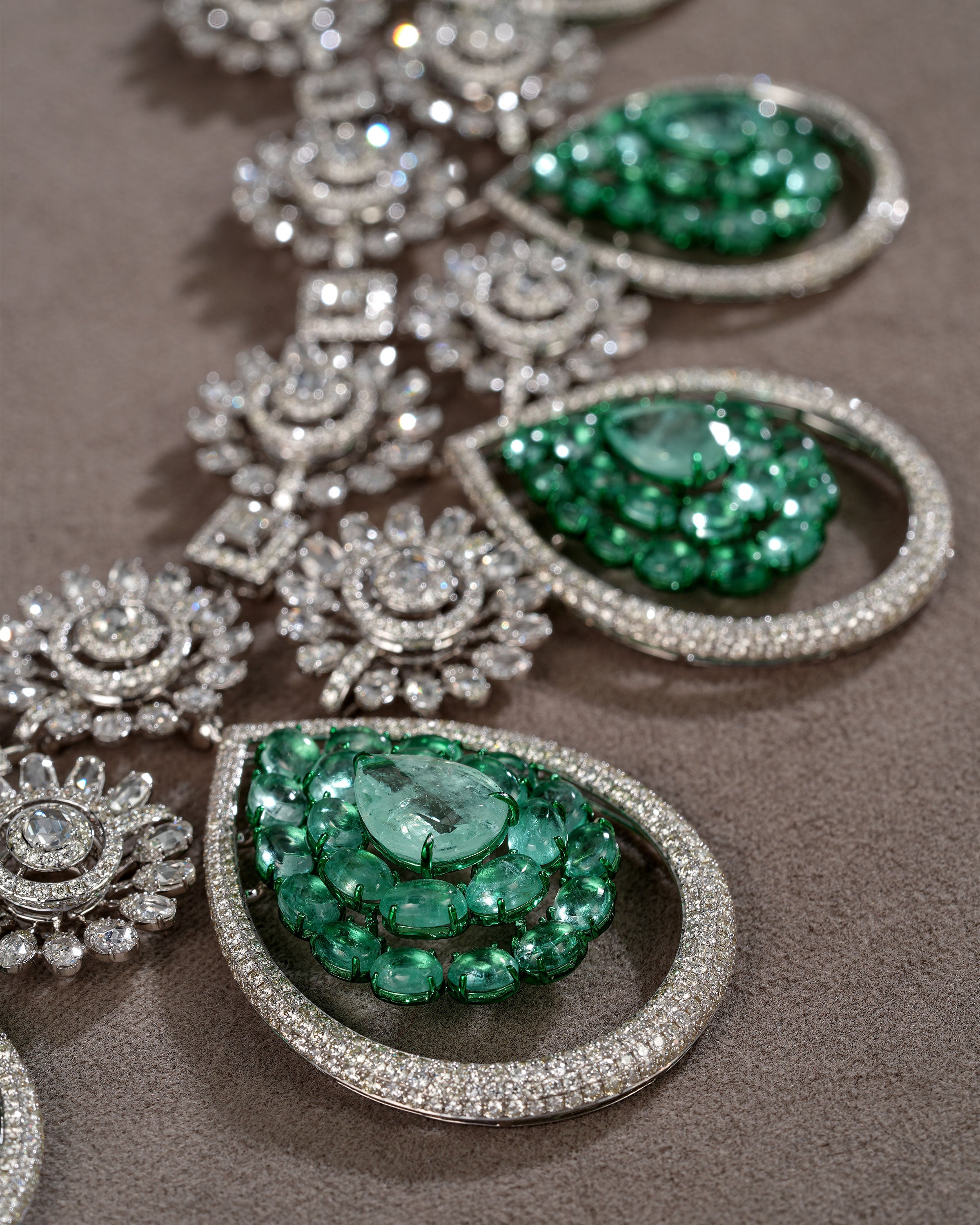 Imperial Verdure Russian Emerald Diamond Necklace & Royal Moss Emerald Diamond Stud Drops