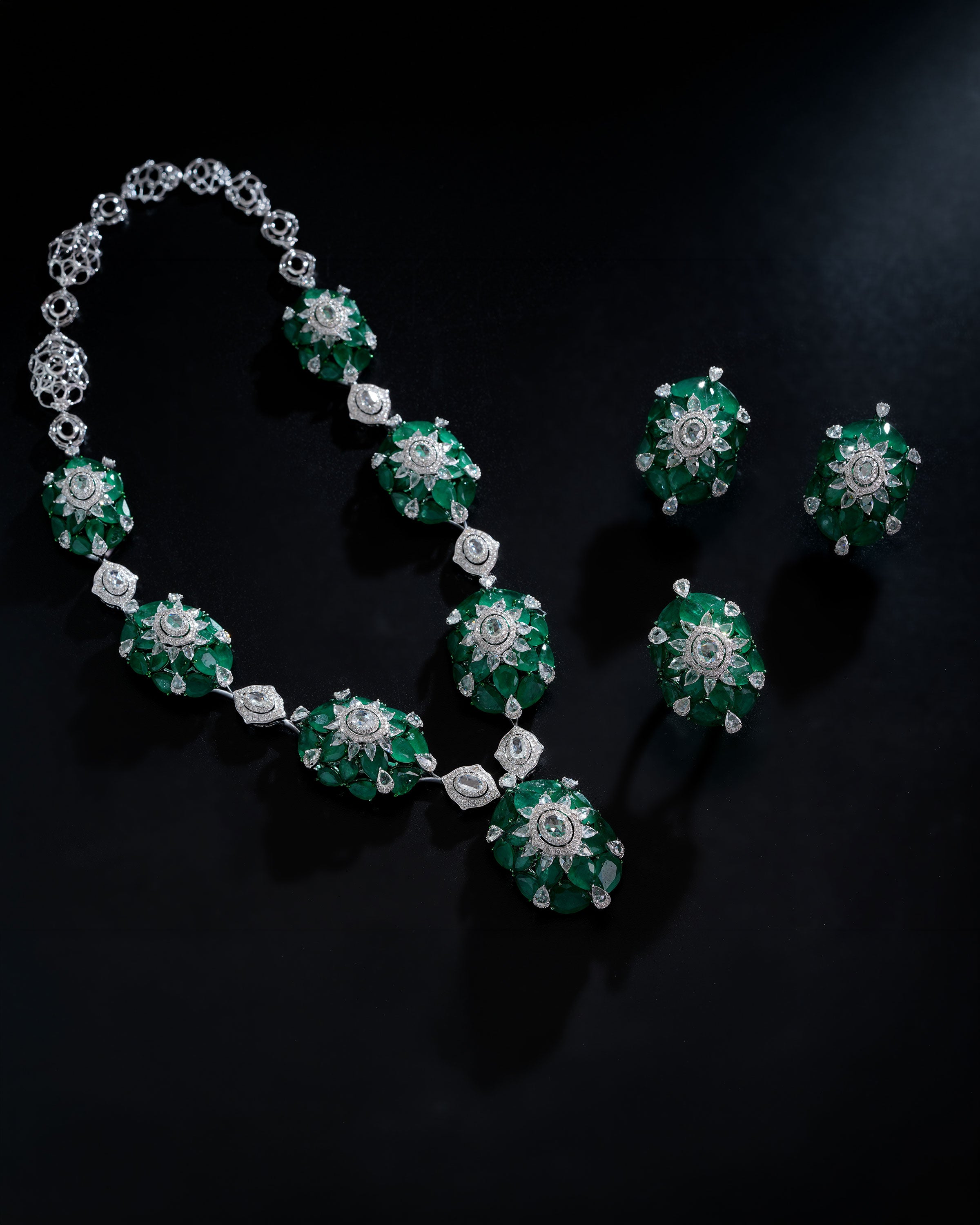 Emerald Crest Zambian Collar Necklace & Green Monarch Zambian Emerald Stud