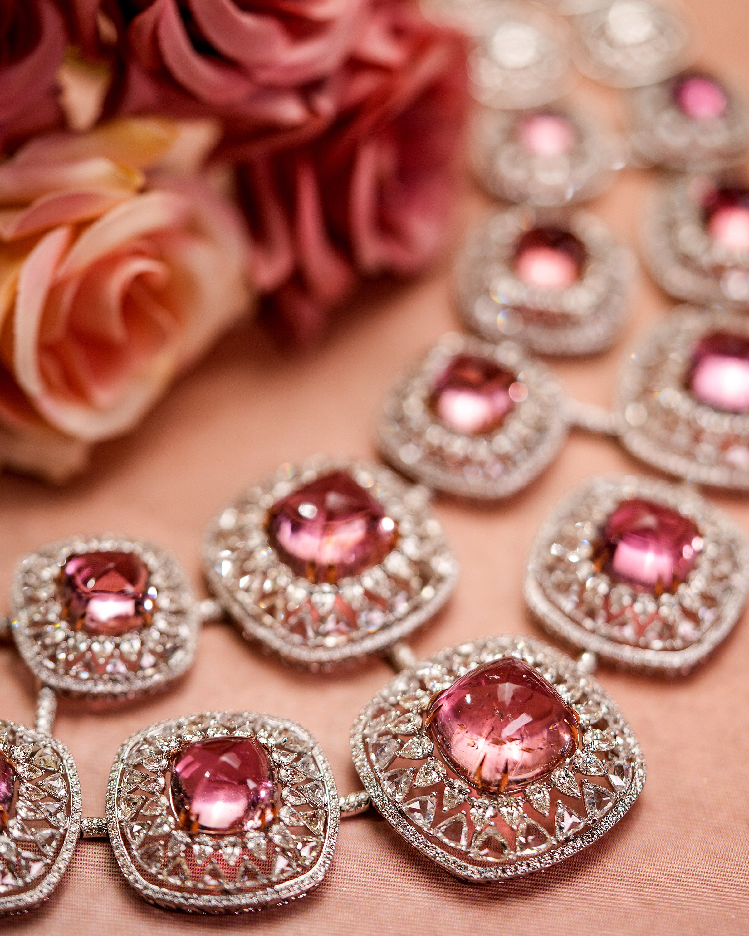 Celestial Arc Tourmaline Diamond Necklace & Tourmaline Whisper Diamond Earrings