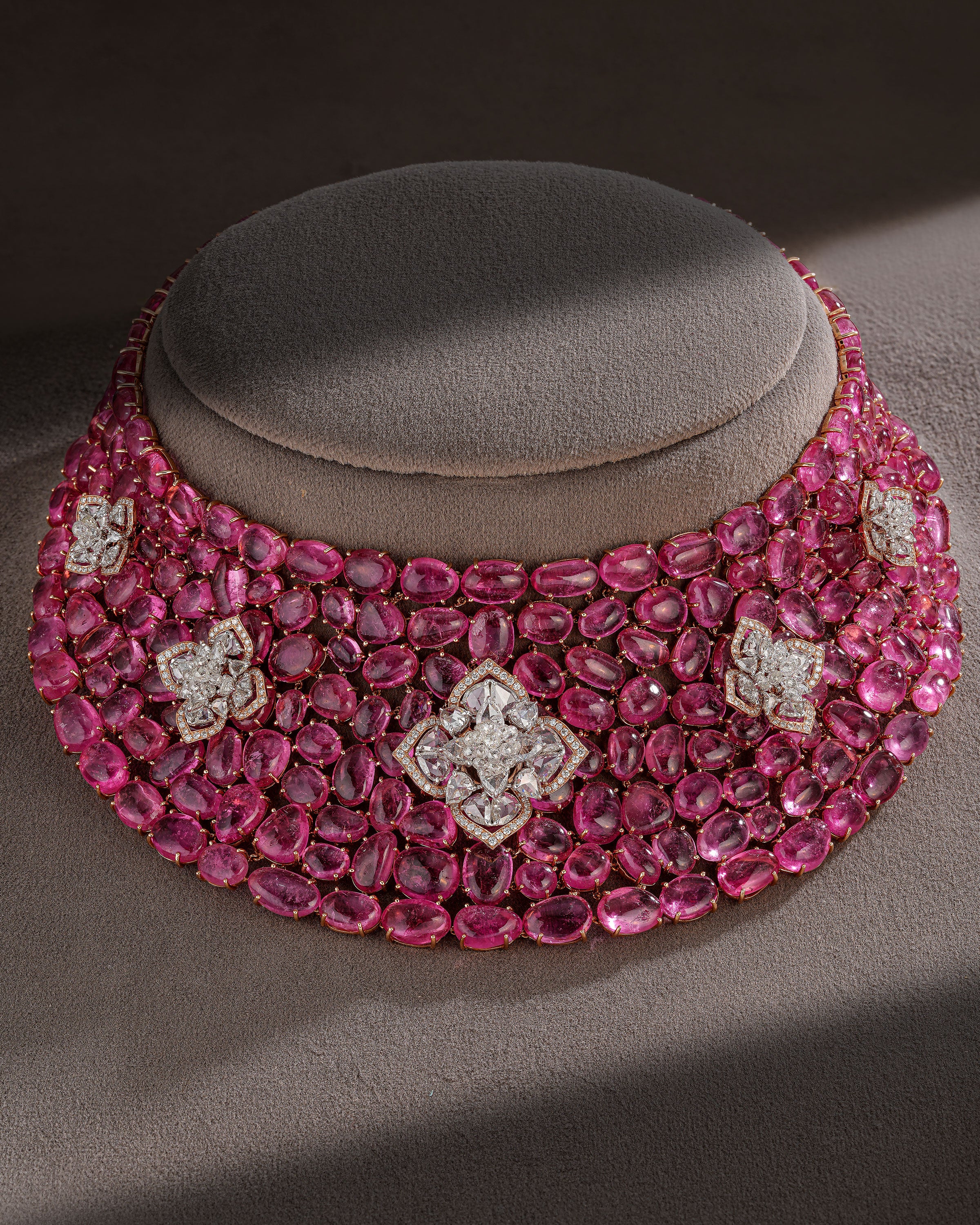 Pink Tourmaline Grandeur Statement Necklace & Blush Spark Pink Tourmaline Diamond Earrings