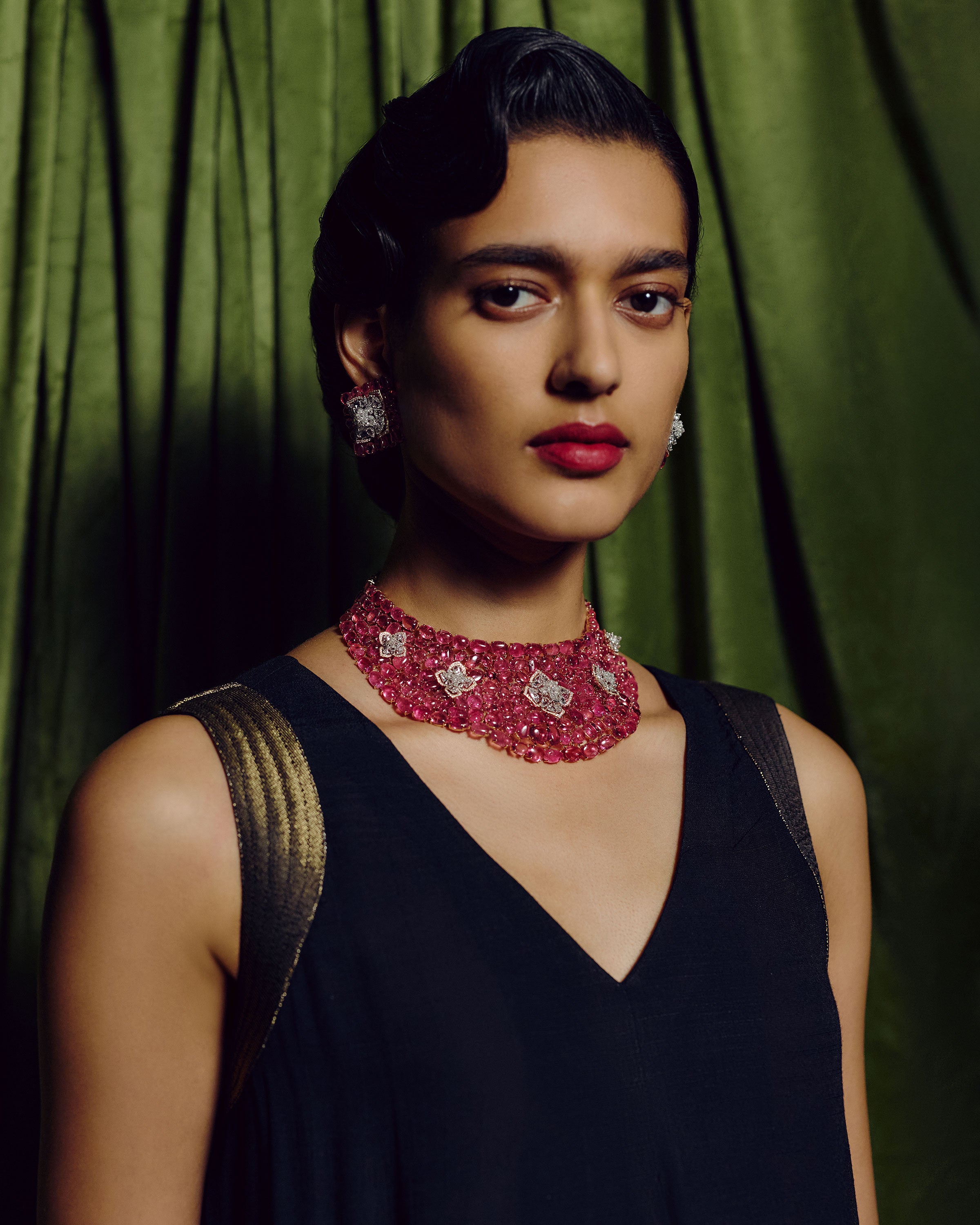 Pink Tourmaline Grandeur Statement Necklace & Blush Spark Pink Tourmaline Diamond Earrings