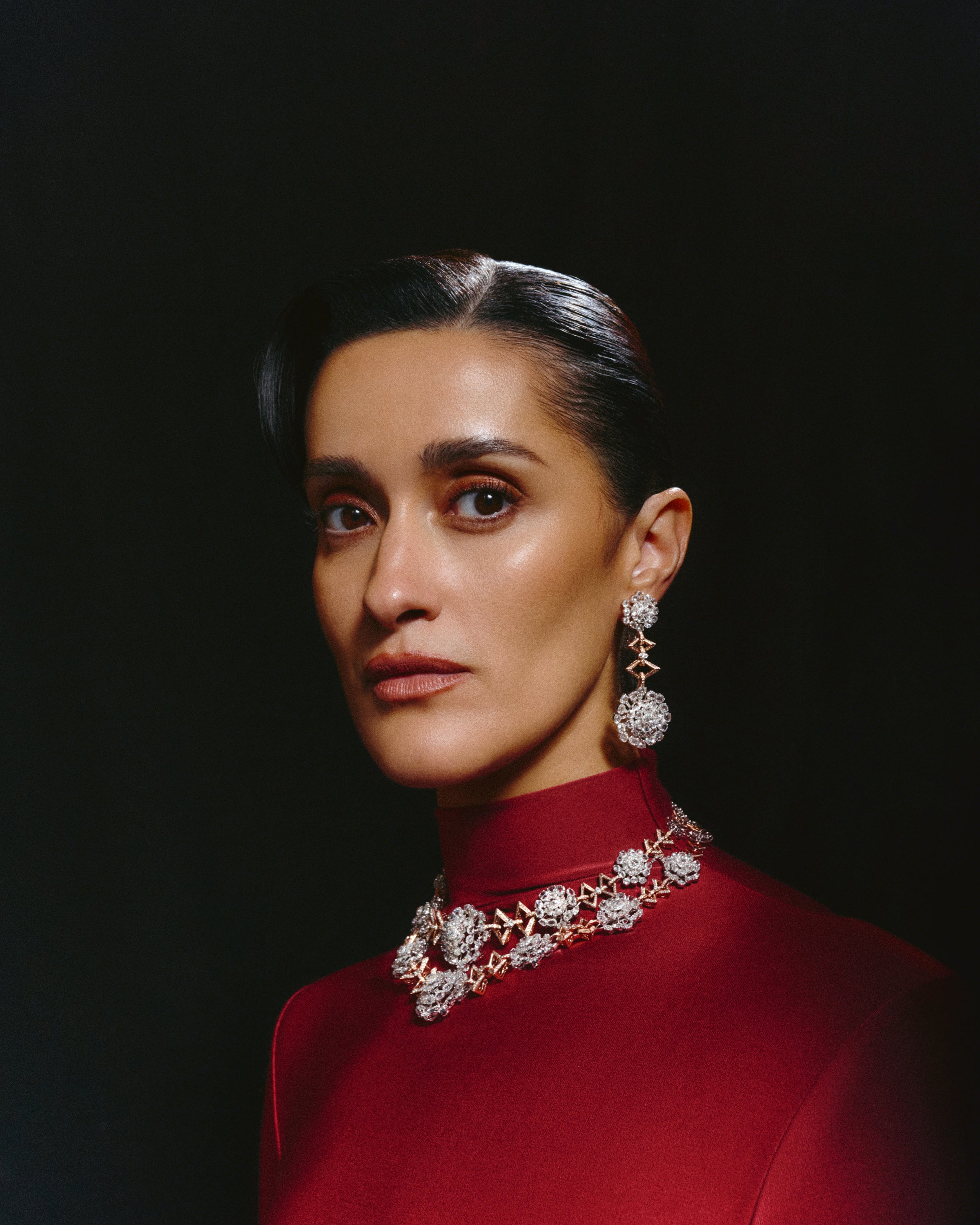 Regal Halo Diamond Necklace & Petal Crest Diamond Oval Earrings