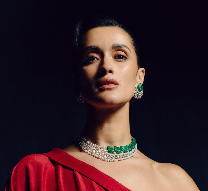 Regal Green Cascade Emerald Diamond Necklace