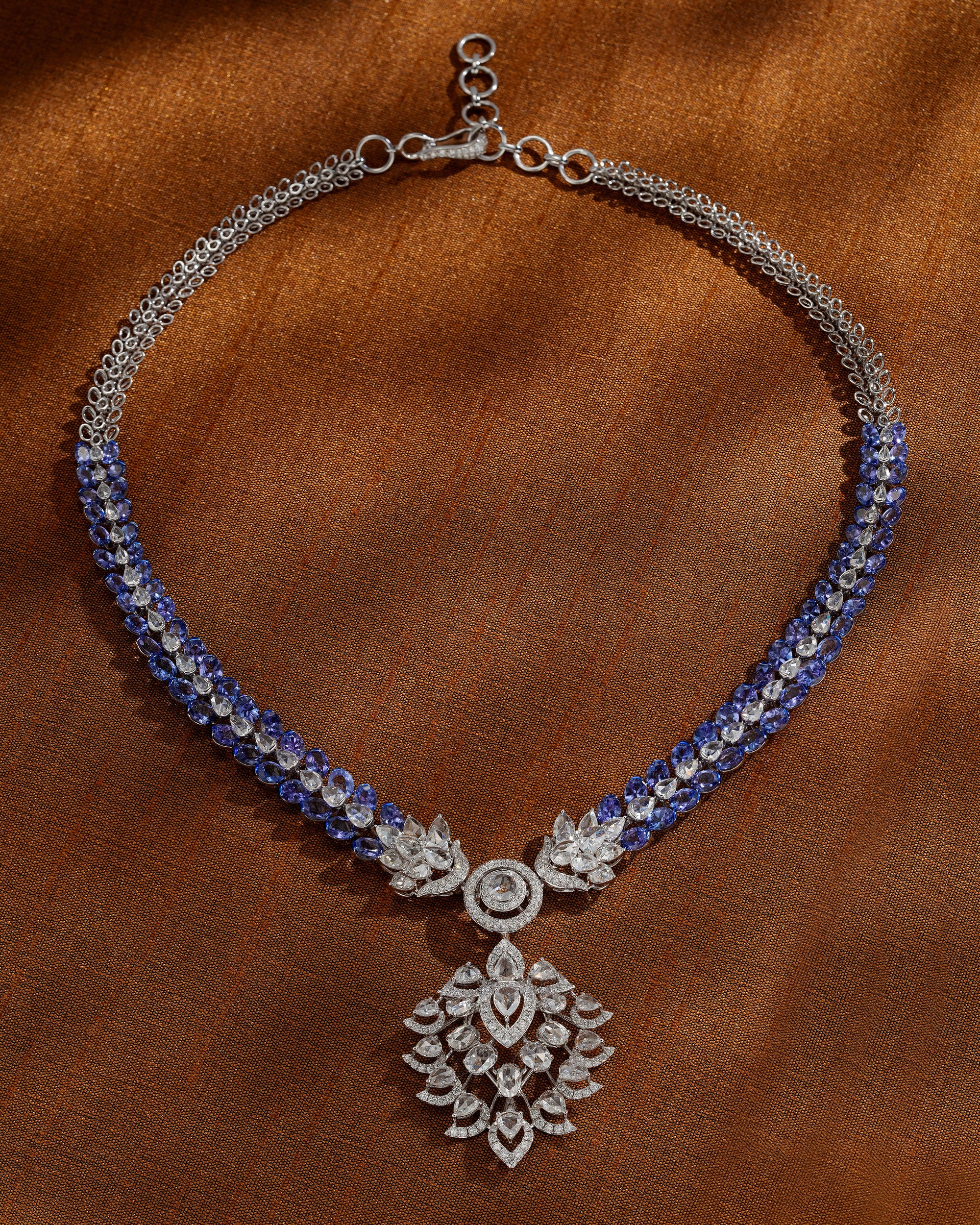 Blue Eclipse Tanzanite Solitaire Diamond Necklace