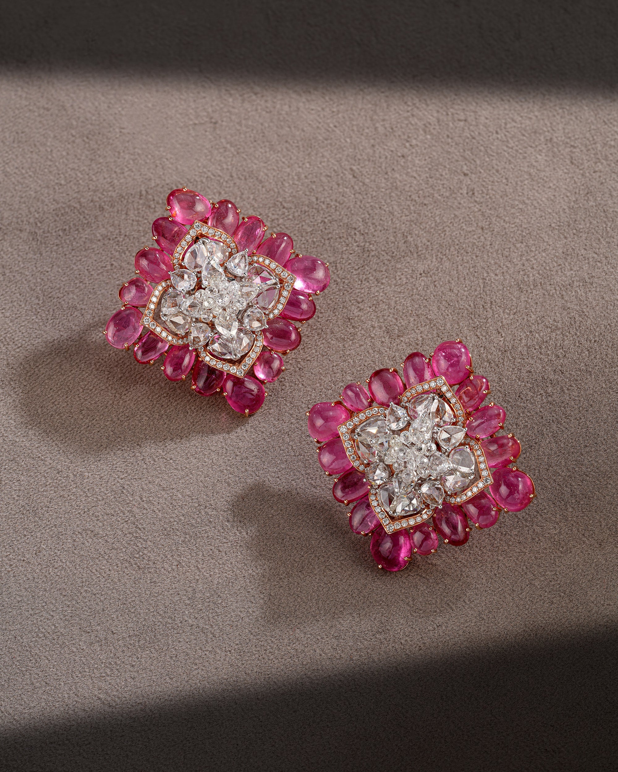 Pink Tourmaline Grandeur Statement Necklace & Blush Spark Pink Tourmaline Diamond Earrings