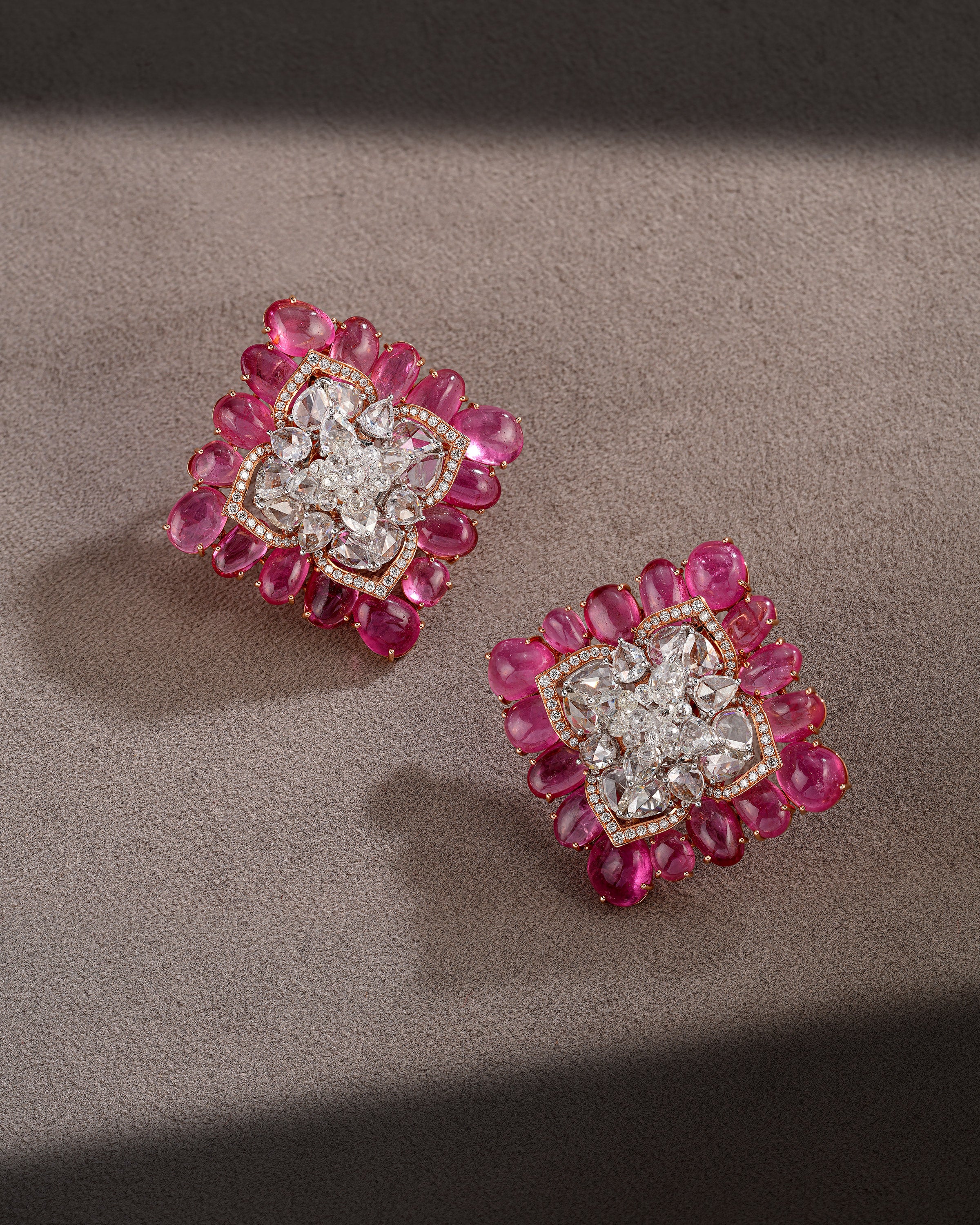 Pink Tourmaline Grandeur Statement Necklace & Blush Spark Pink Tourmaline Diamond Earrings