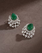 Regal Green Cascade Emerald Diamond Necklace & Emerald Crown Diamond Stud Drops