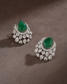 Regal Green Cascade Emerald Diamond Necklace & Emerald Crown Diamond Stud Drops