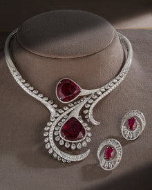 Rosette Tourmaline Cascade Diamond Necklace & Petite Dewdrop Tourmaline Diamond Earrings