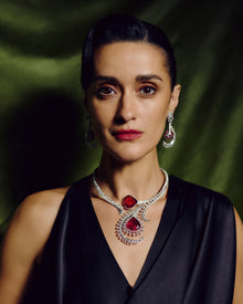 Rosette Tourmaline Cascade Diamond Necklace & Petite Dewdrop Tourmaline Diamond Earrings