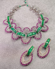 Enchanted Pink Sapphire & Zambian Emerald Necklace & Enchanted Pink Sapphire & Zambian Emerald Droplet Earrings