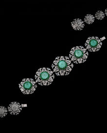 Emerald Bloom Russian & Zambian Diamond Necklace & Dual-Emerald Glow Diamond Earrings