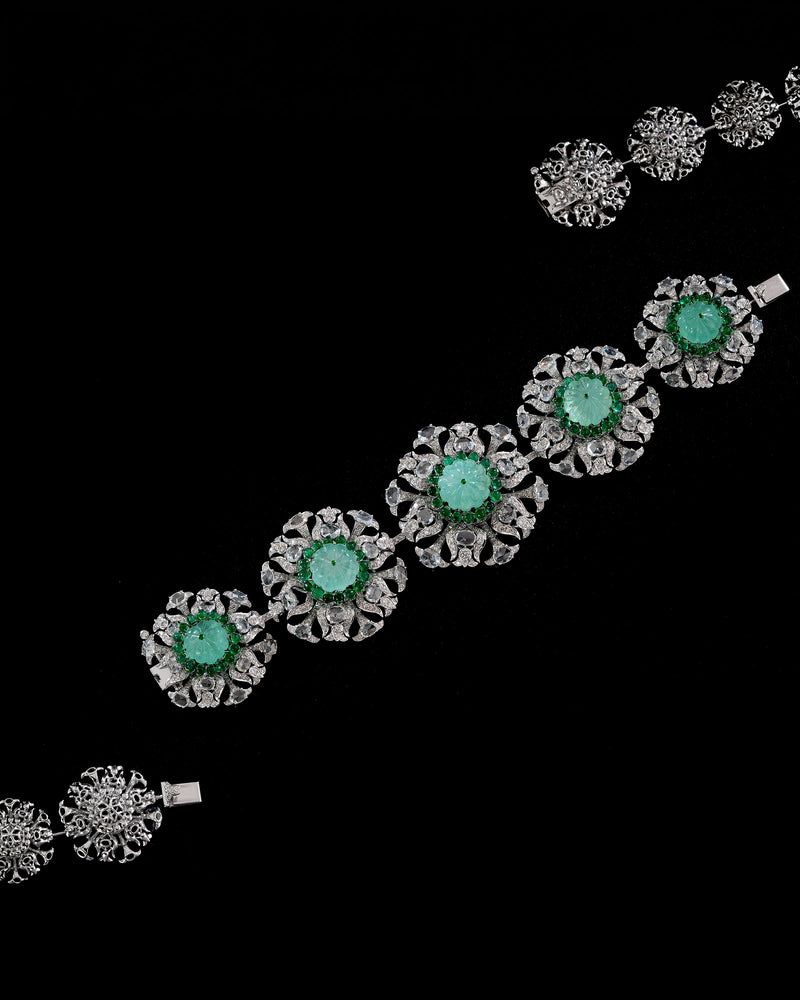 Emerald Bloom Russian & Zambian Diamond Necklace & Dual-Emerald Glow Diamond Earrings