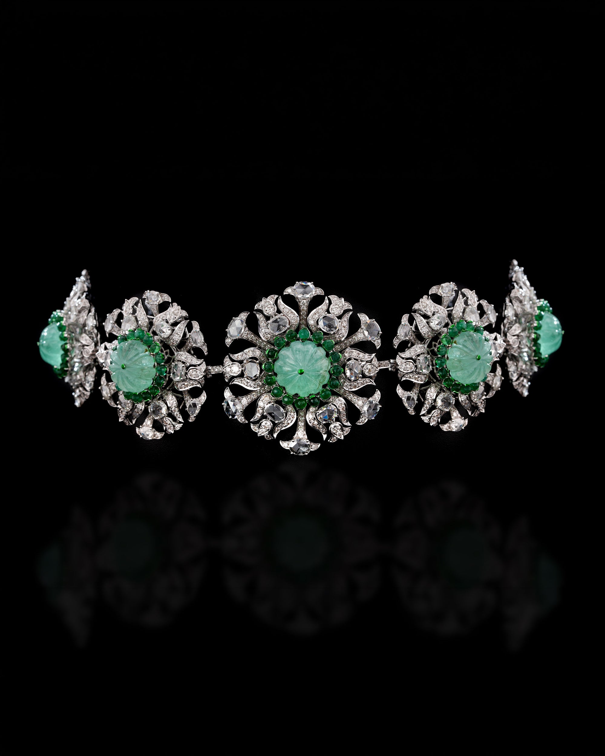 Emerald Bloom Russian & Zambian Diamond Necklace & Dual-Emerald Glow Diamond Earrings