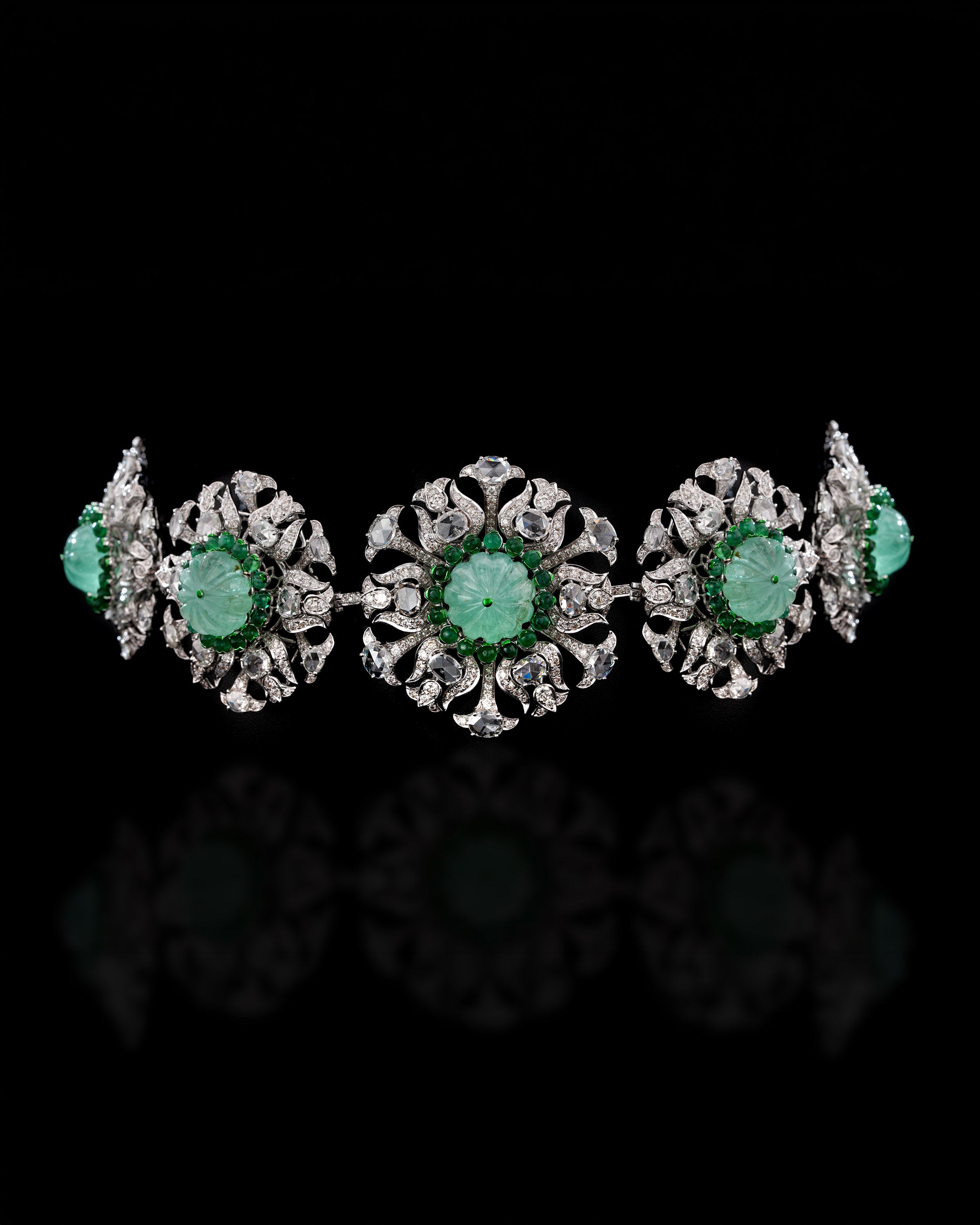 Emerald Bloom Russian & Zambian Diamond Necklace & Dual-Emerald Glow Diamond Earrings