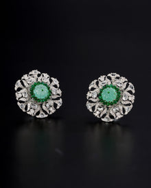 Emerald Bloom Russian & Zambian Diamond Necklace & Dual-Emerald Glow Diamond Earrings