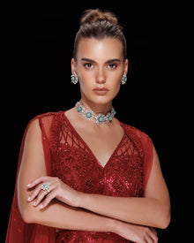 Emerald Bloom Russian & Zambian Diamond Necklace & Dual-Emerald Glow Diamond Earrings