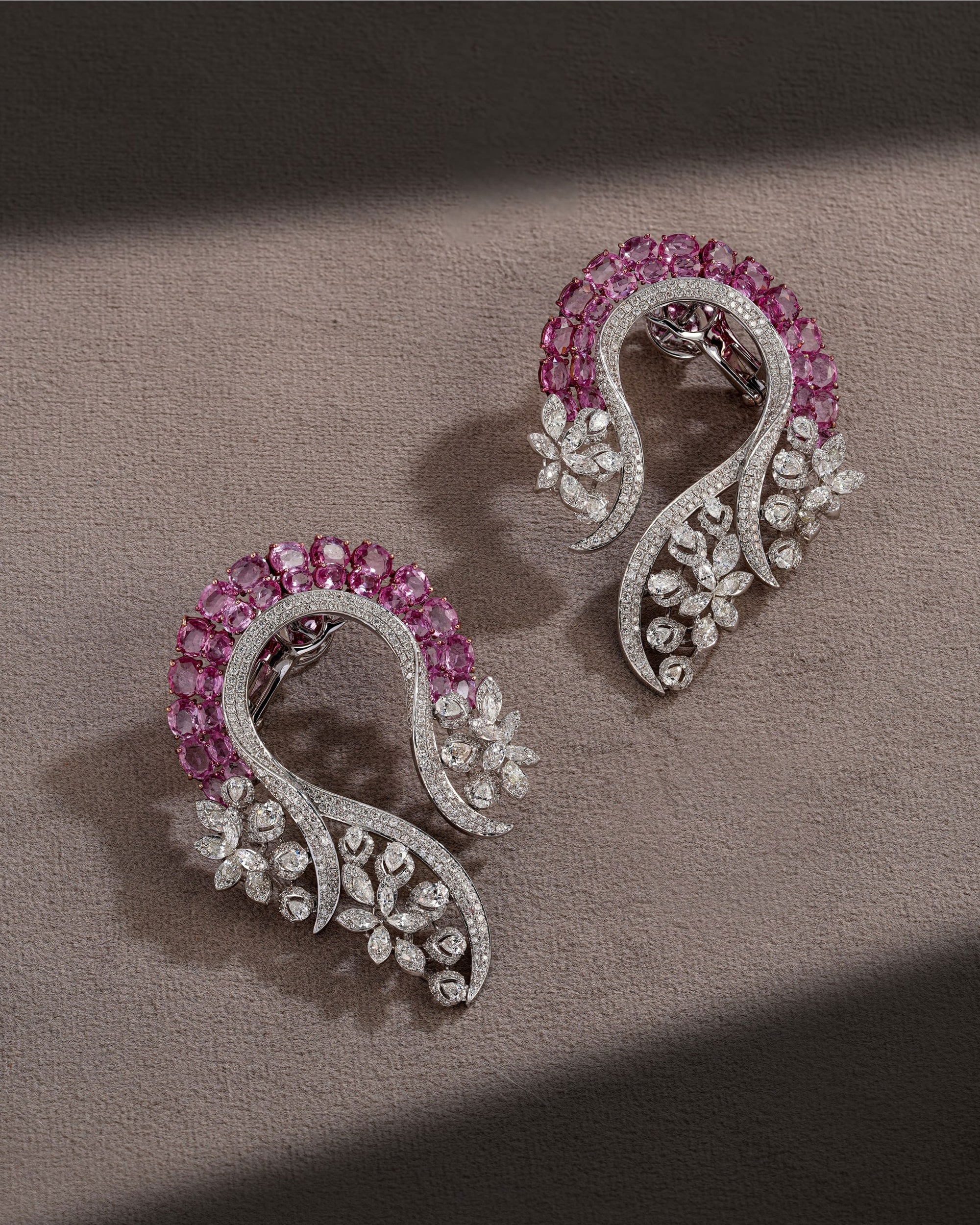 Rosette Bloom Pink Sapphire Diamond Earrings