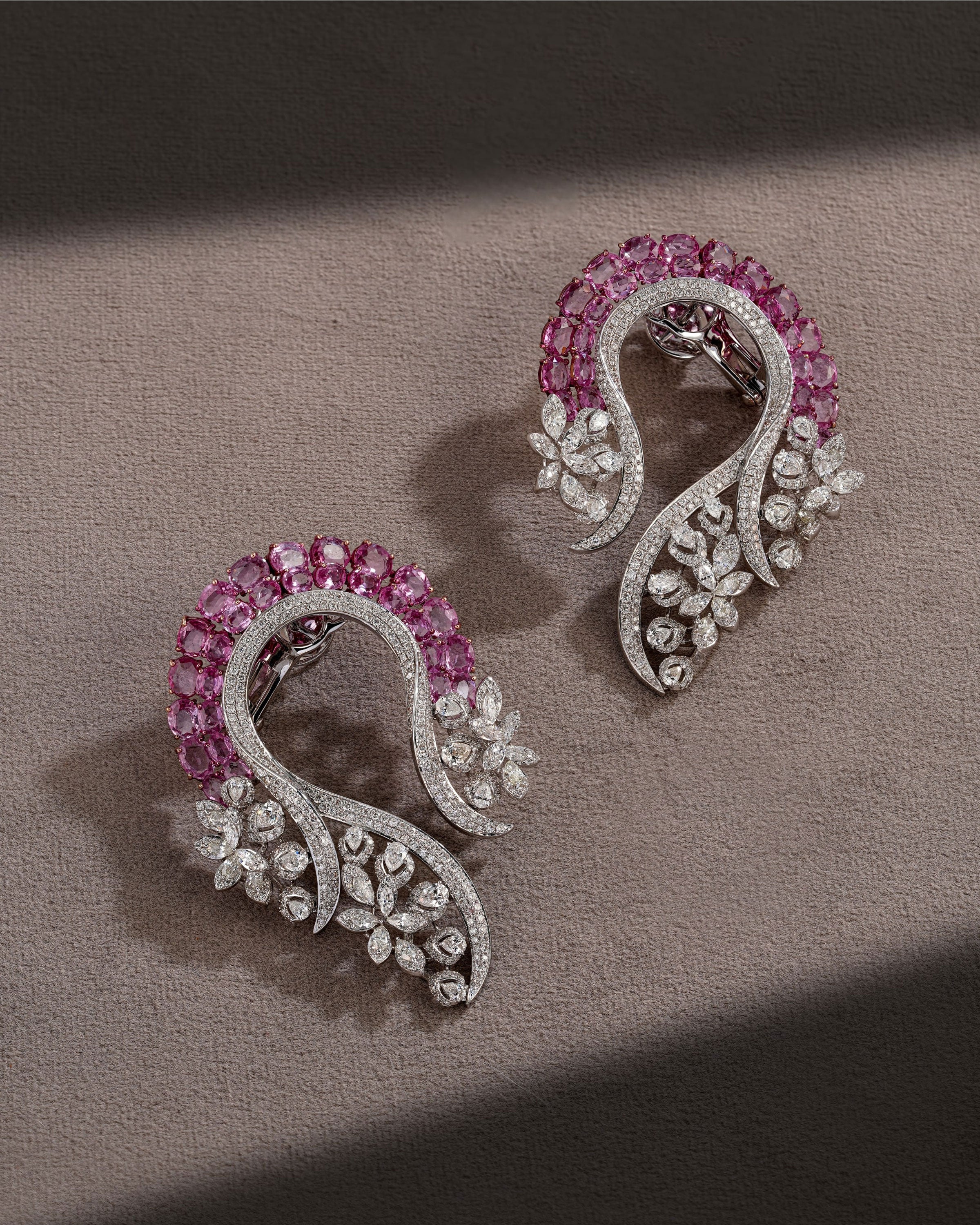 Rosette Bloom Pink Sapphire Diamond Earrings