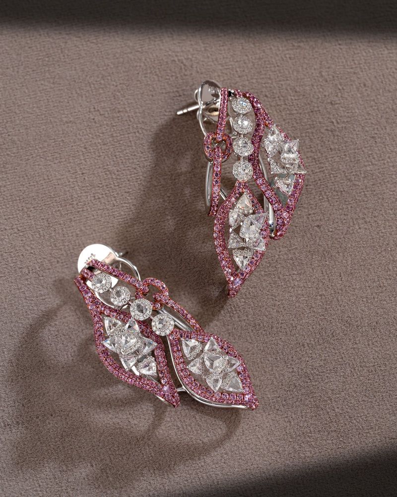 Blossom Crest Pink Sapphire Diamond Necklace & Rosy Grace Pink Sapphire Diamond Earrings