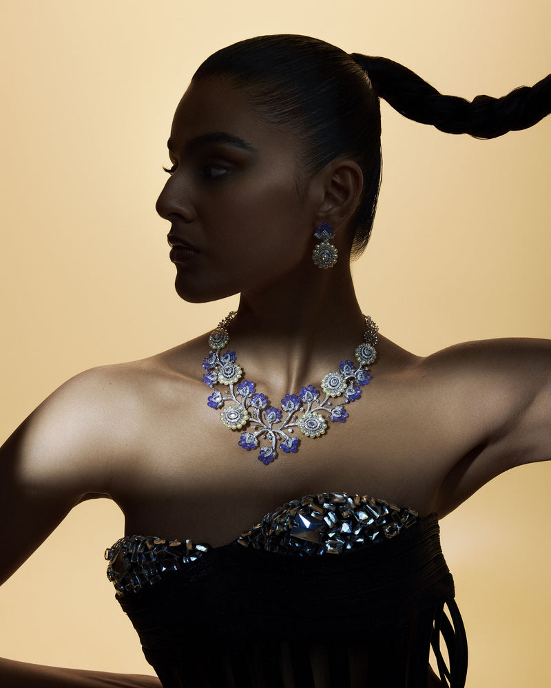 Ocean Bloom Pearl & Tanzanite Diamond Necklace & Ocean Bloom Pearl & Tanzanite Diamond Earring