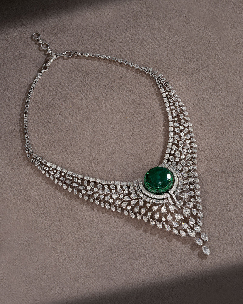 Emerald Arc Zambian Solitaire Necklace & Verdant Gleam Zambian Emerald Drops