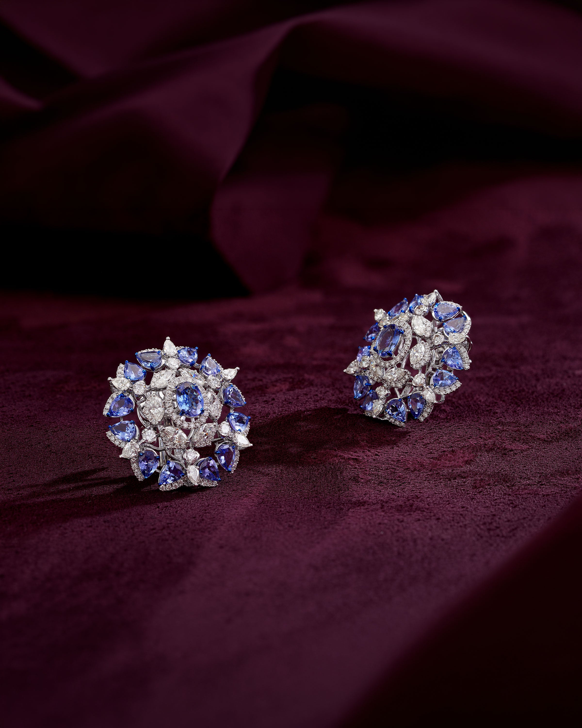 Lavender Halo Tanzanite Diamond Studs