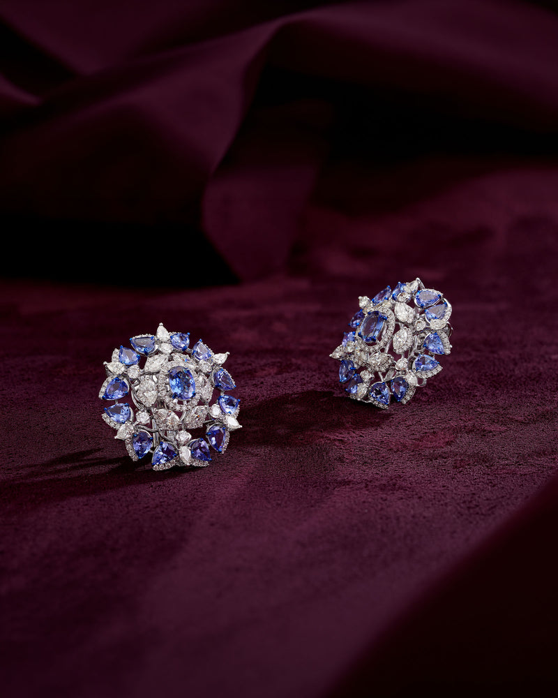 Lavender Halo Tanzanite Diamond Studs