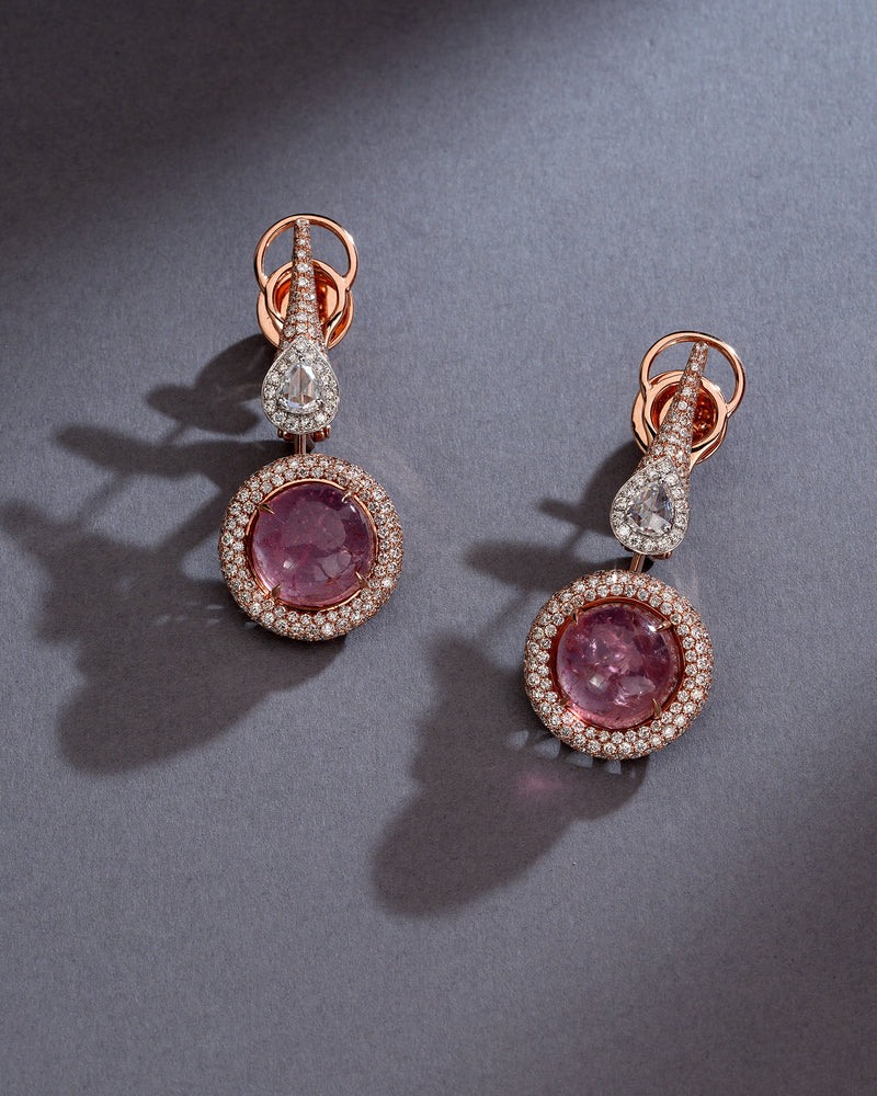 Aurora Tourmaline Diamond Dual Charm Earrings