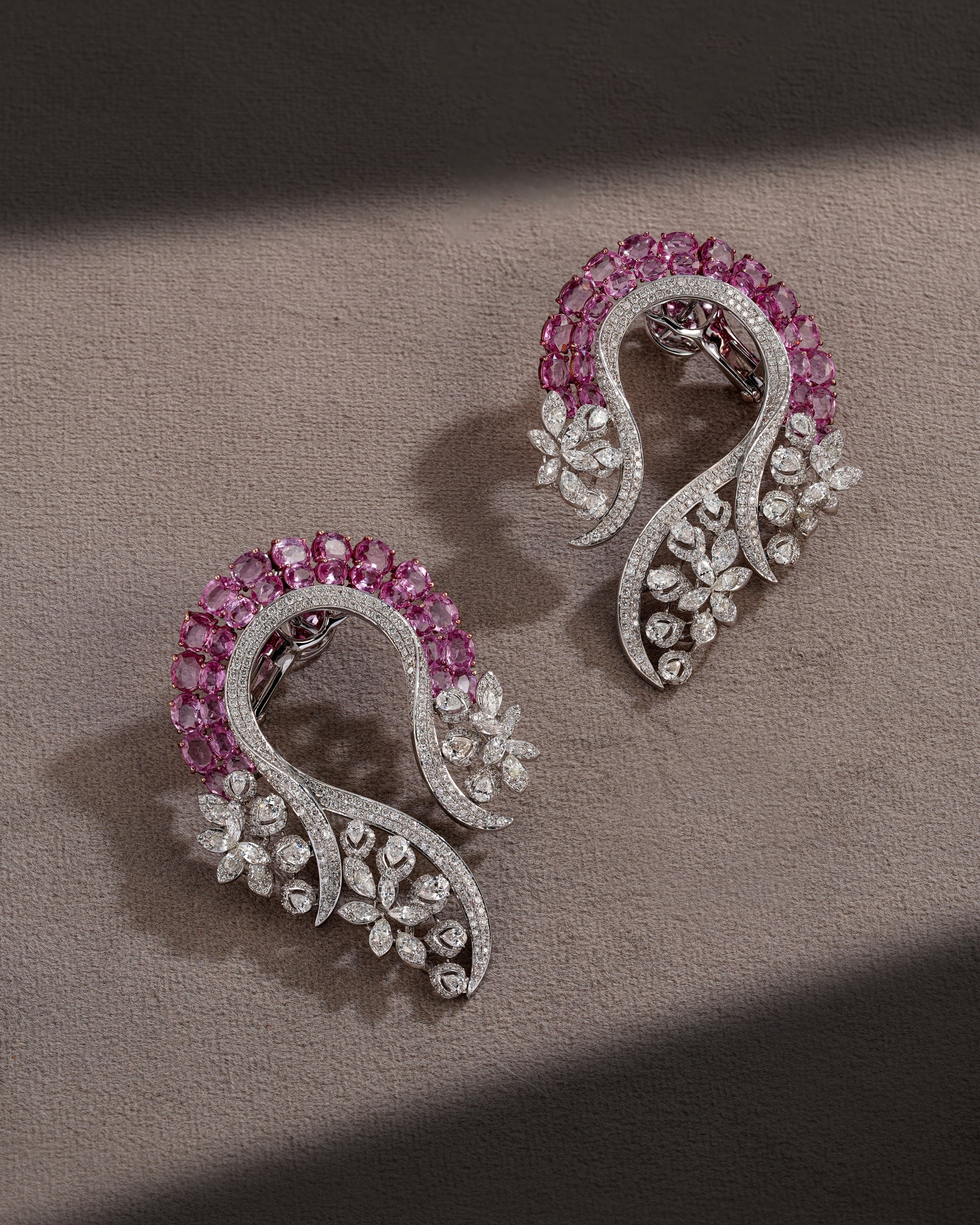 Rosette Bloom Pink Sapphire Diamond Earrings