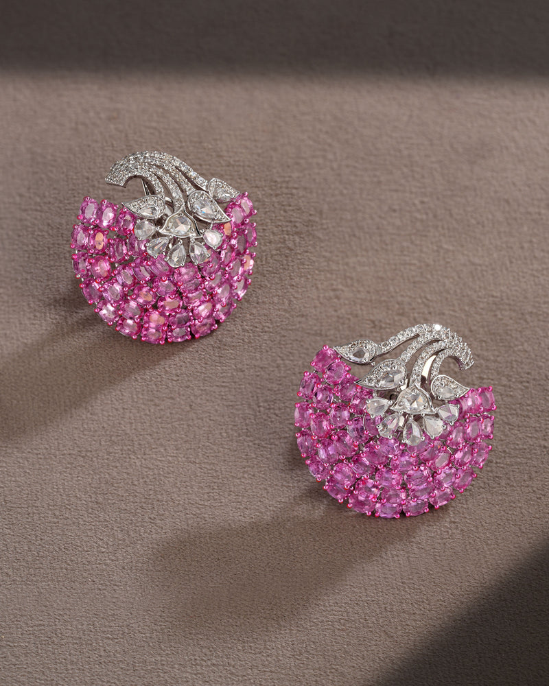 Celestia Pink Sapphire Halo Studs