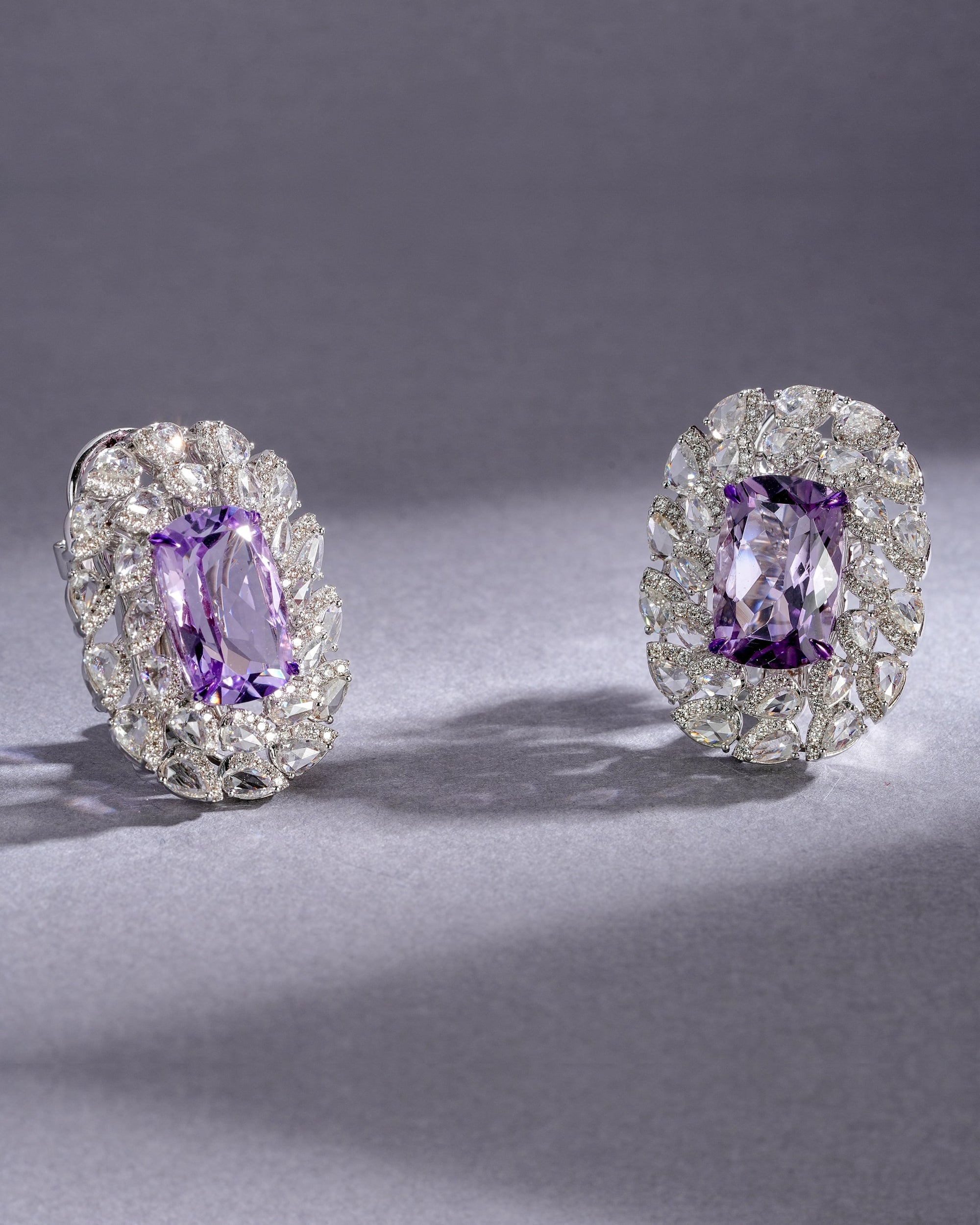 Vionne Amethyst Cushion Diamond Studs