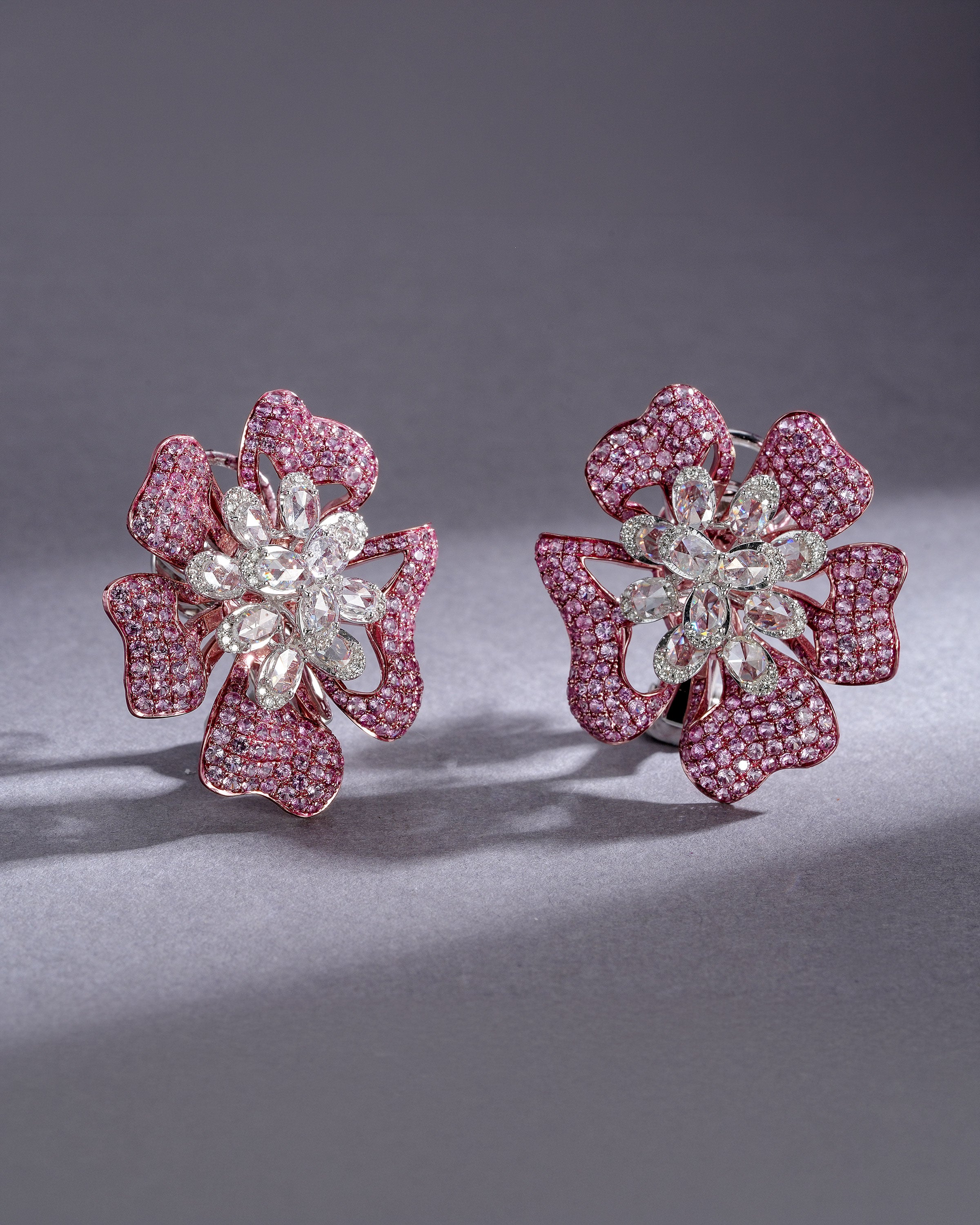 Pink Sapphire Cluster Studs
