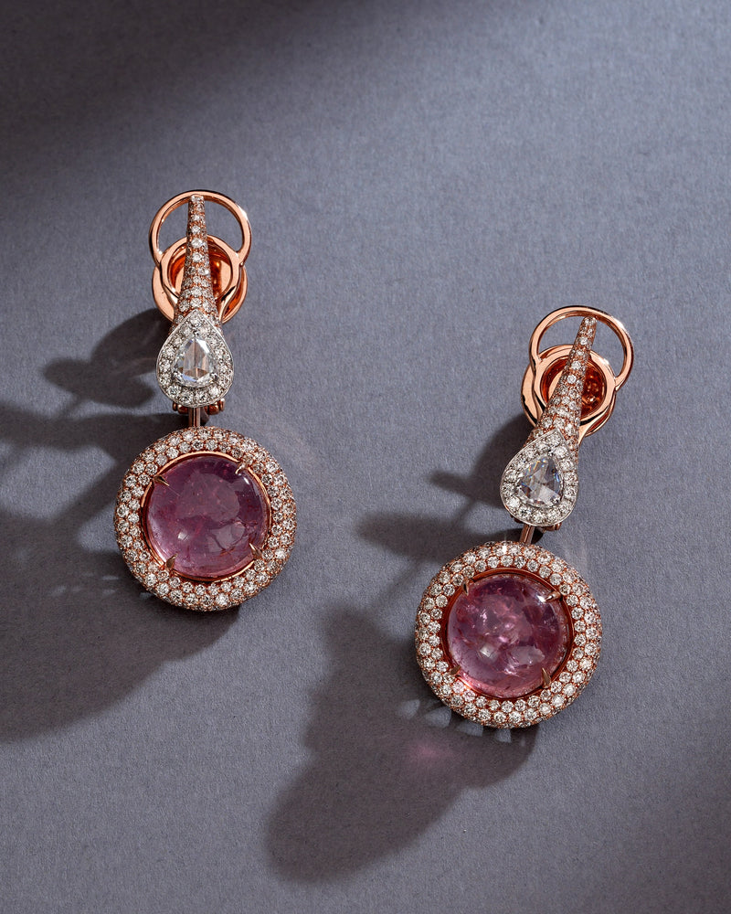 Aurora Tourmaline Diamond Dual Charm Earrings