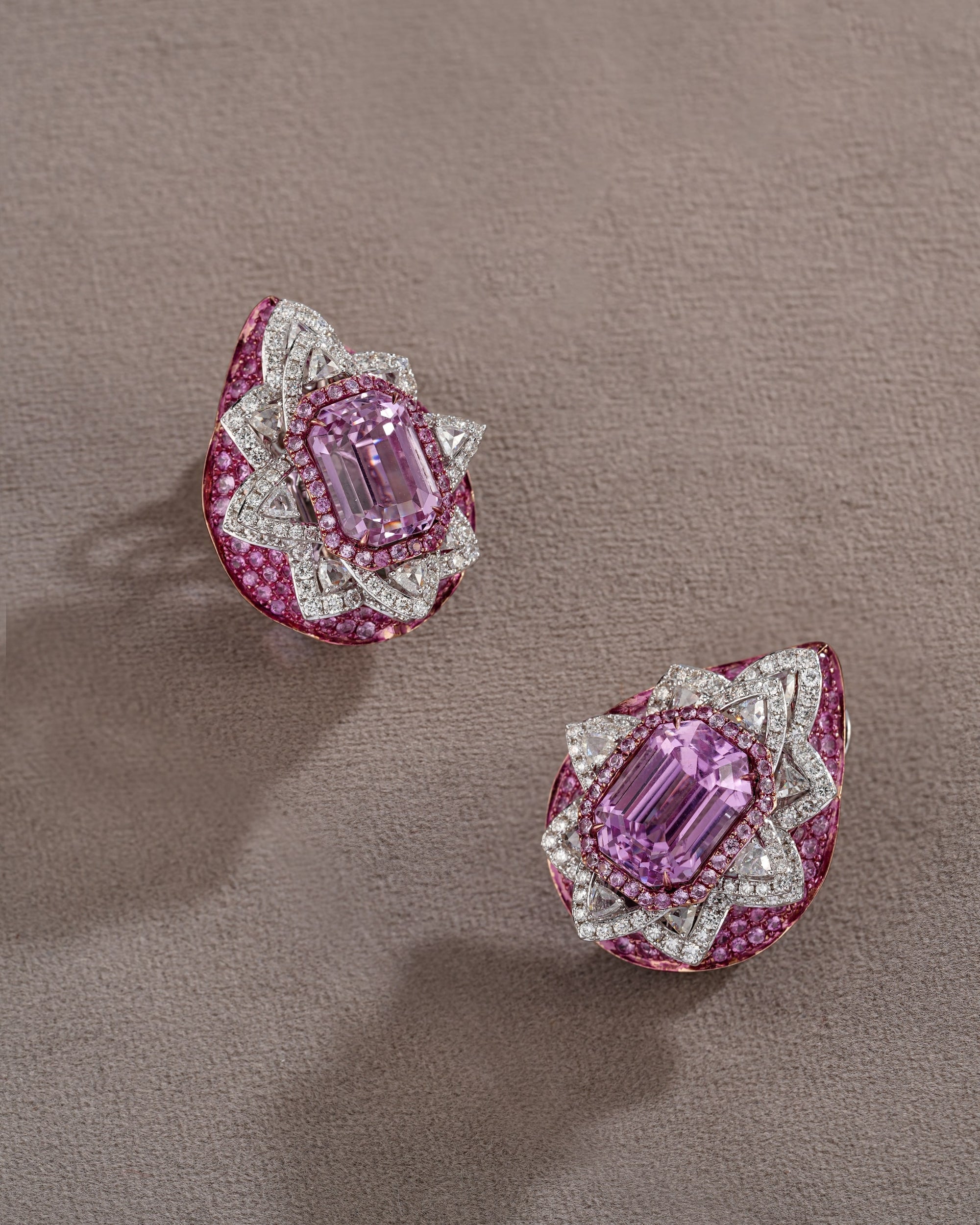 Rosette Cascade Kunzite & Sapphire Drops