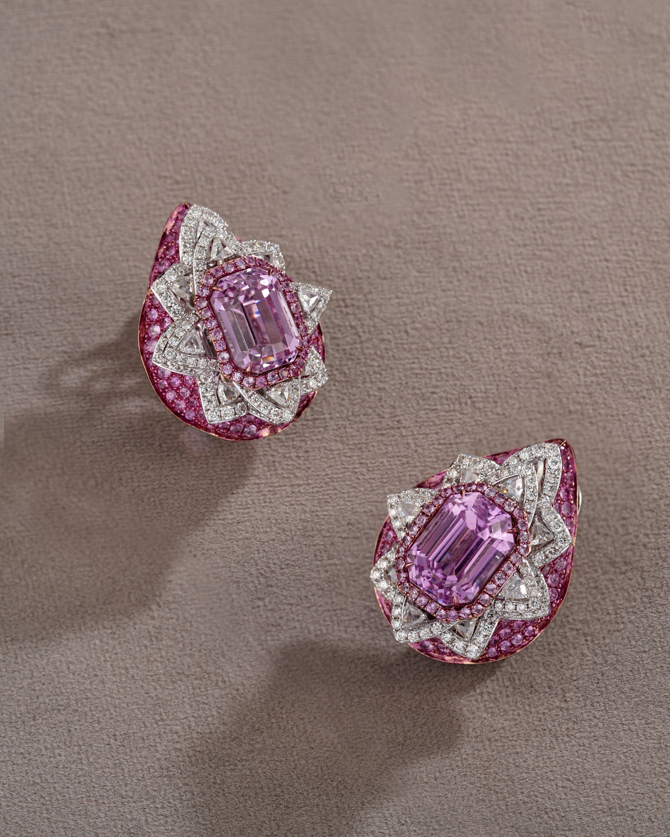 Rosette Cascade Kunzite & Sapphire Drops