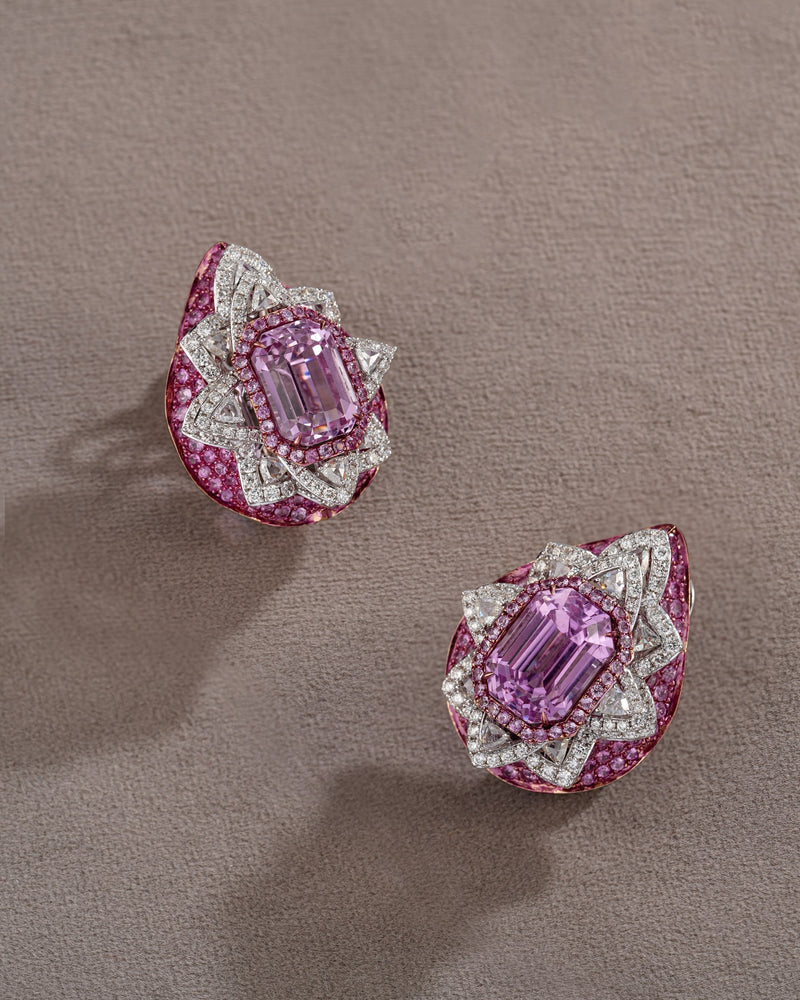 Rosette Cascade Kunzite & Sapphire Drops