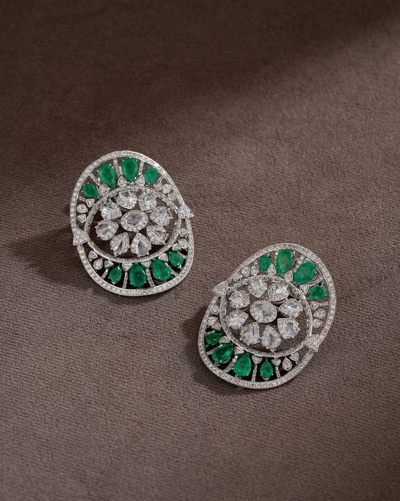 Emerald Petal Diamond Danglers