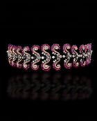 Ruby-Stripes Pink Sapphire Diamond Necklace & Pink Halo Radiance Diamond Earrings
