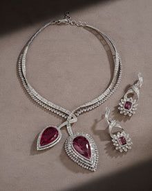 The Ruby Reverie Diamond Necklace & Rosetta Rubellite Dual-Halo Earrings