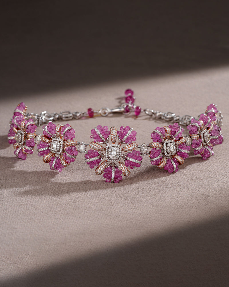 Pink Sapphire Luxe Diamond Necklace & Rosy Petals Pink Sapphire Diamond Earrings