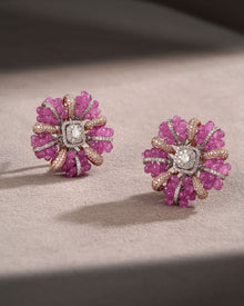 Pink Sapphire Luxe Diamond Necklace & Rosy Petals Pink Sapphire Diamond Earrings