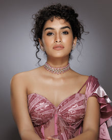 Ruby-Stripes Pink Sapphire Diamond Necklace & Pink Halo Radiance Diamond Earrings