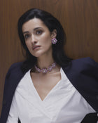 Pink Sapphire Luxe Diamond Necklace & Rosy Petals Pink Sapphire Diamond Earrings
