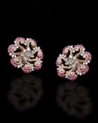 Ruby-Stripes Pink Sapphire Diamond Necklace & Pink Halo Radiance Diamond Earrings